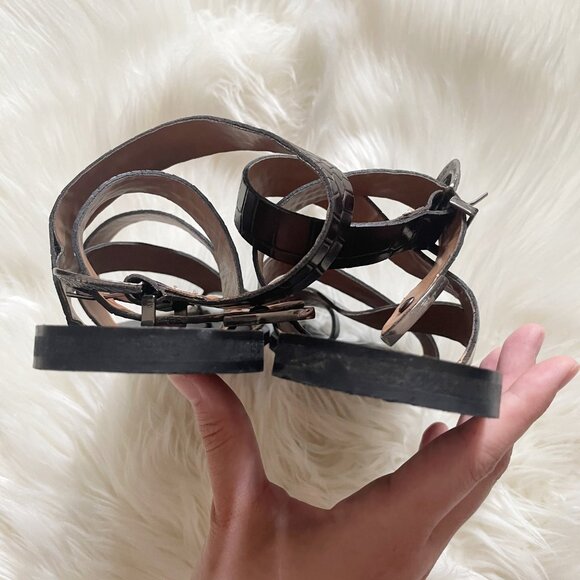 Kurt Geiger Black Brown Mia Silver Western Hardware Leather Strappy Sandals - Picture 4 of 6